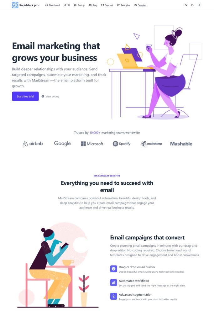 Landing 2 landing page template - light mode preview