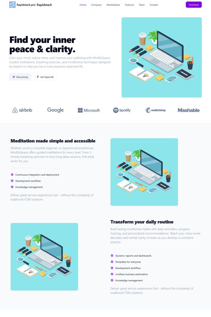 Landing 3 landing page template - light mode preview