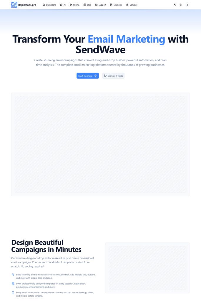 Landing 6 landing page template - light mode preview