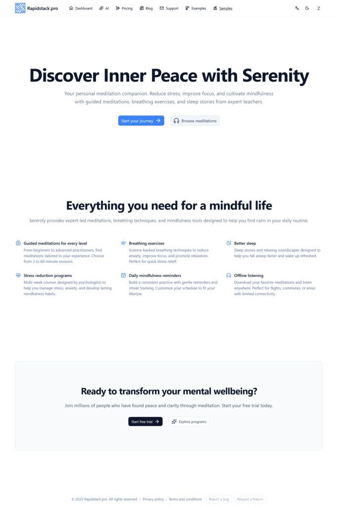Landing 7 landing page template - light mode preview